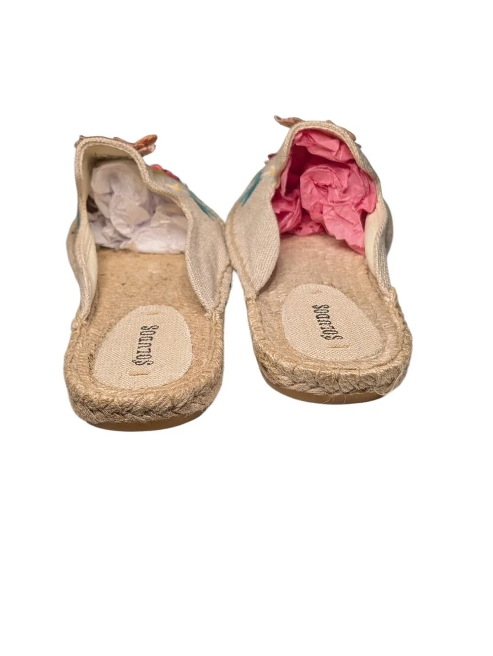 Soludos Summer 3D Flowers Embroidered Smoking Mule Espadrilles size 10 Linen